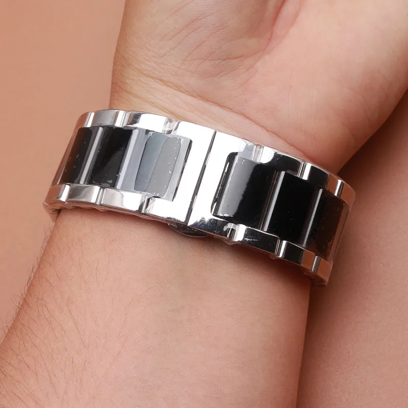 Silver With Black Watchband Bracelet Strap 18mm 20mm 22mm 23mm High Quality Metal Stainless steel Watch Band for Men Women Hours | Наручные