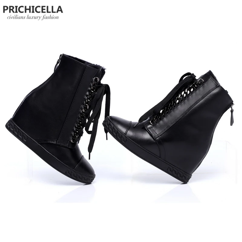 PRICHICELLA/Серебристые Ботильоны на танкетке со шнуровкой; зимние женские ботинки из натуральной кожи