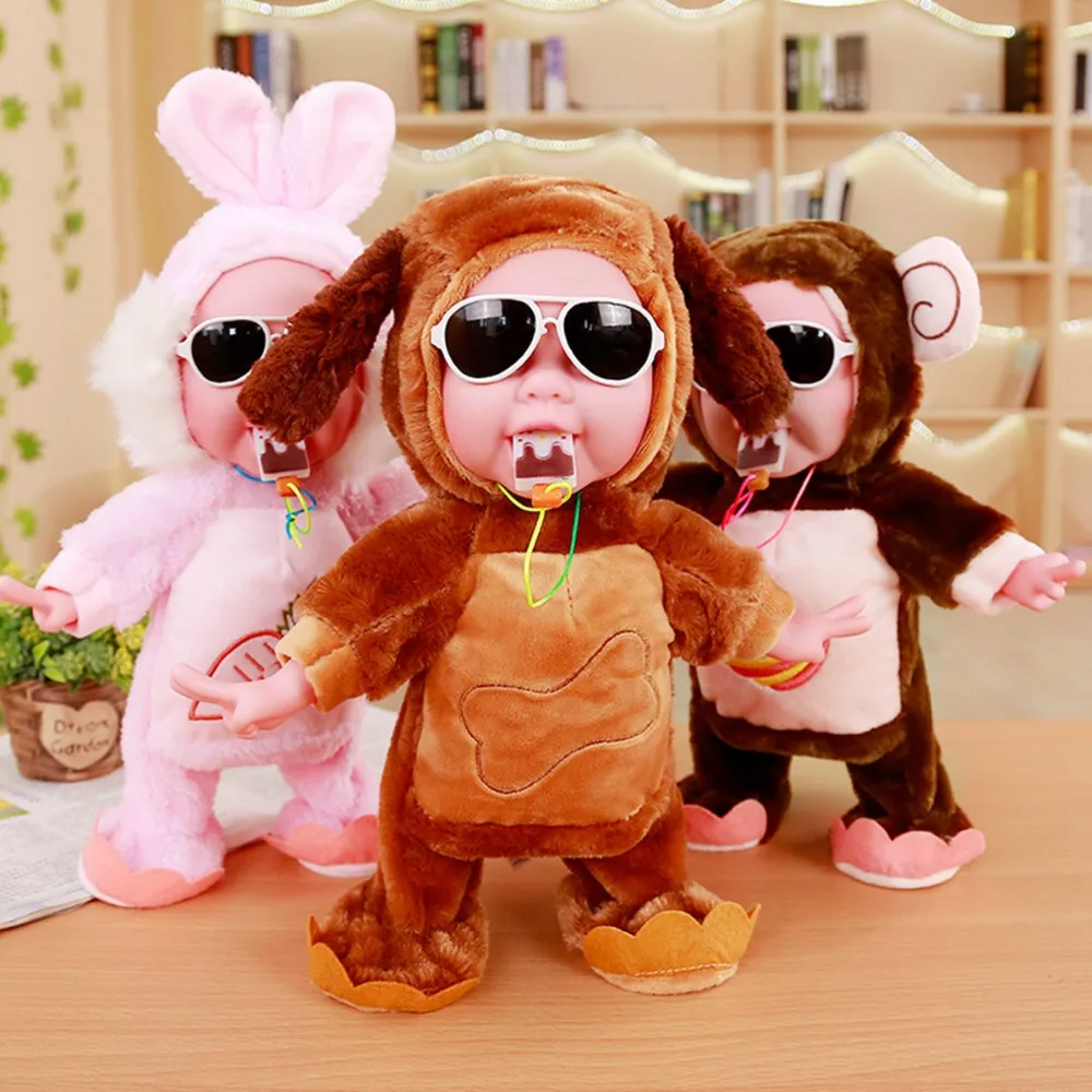 

30 cm Funny Electric Plush Toys Music Walking Dancing Doll with Monkey Dog Rabbit Dress Toy Interactive Electrical Toy For Baby