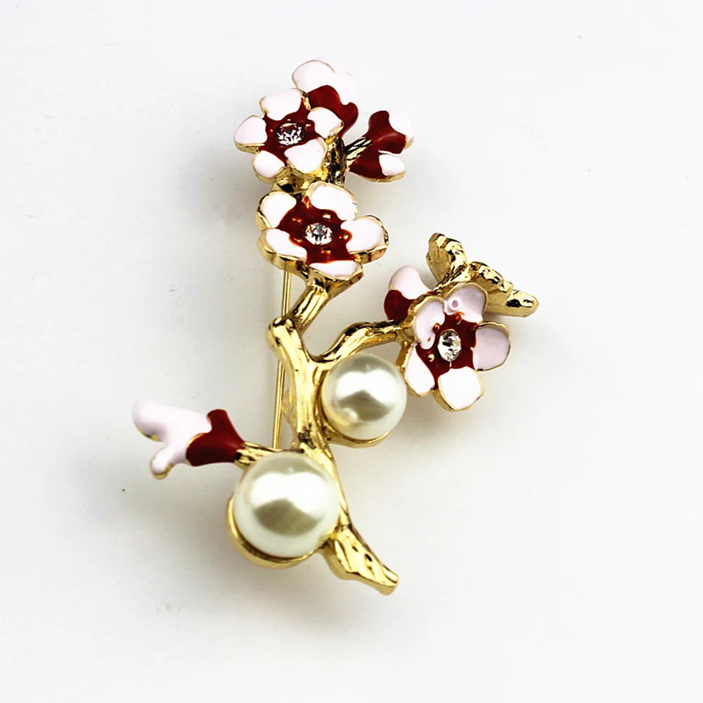 Timlee X046 брошь с искусственным жемчугом в виде ветки вишни дикого гусиного гнезда