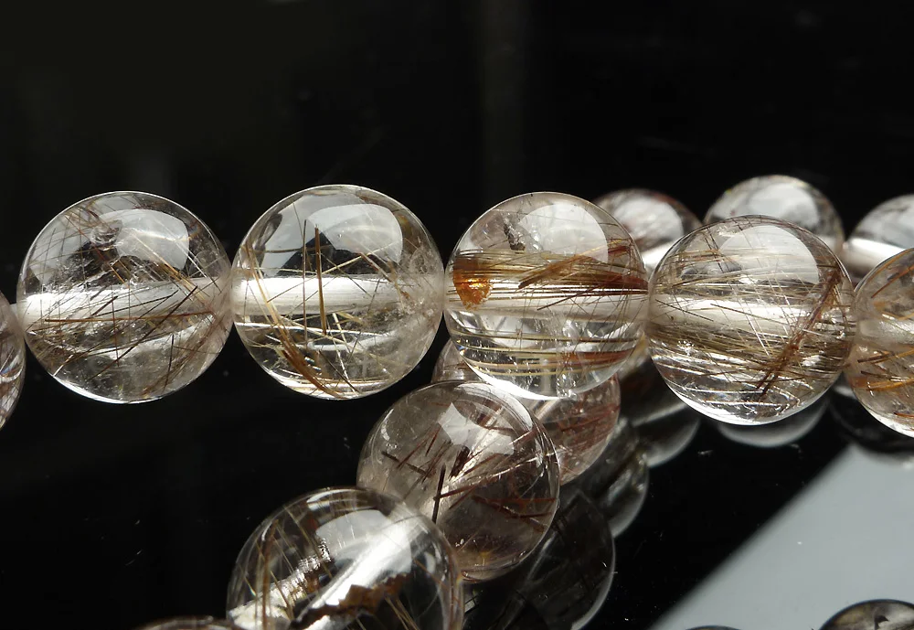 

Genuine Natural Silver Hair Rutilated Quartz 11mm Bracelet Big Round Beads Women Man Stone Crsytal Fashion Bracelet AAAAA