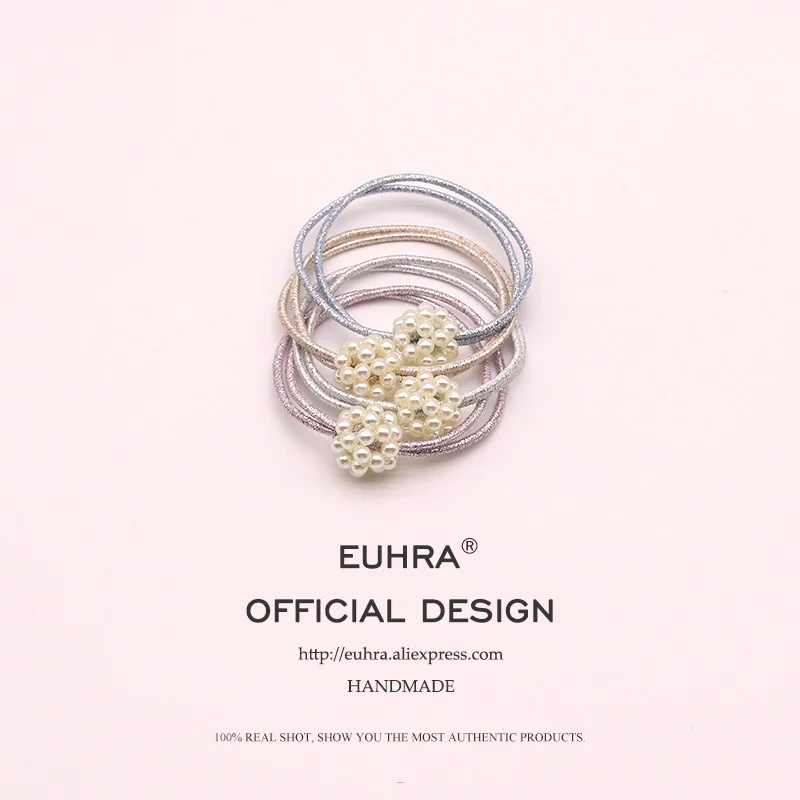 EUHRA, 4 цвета, маленькие жемчужные шарики, бисер, эластичная резинка для волос для женщин, Детская резинка, высокая эластичность