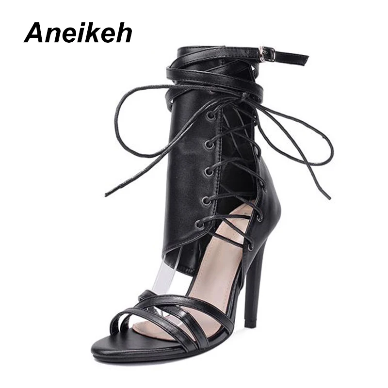 Женские сандалии с ремешками Aneikeh римские сексуальный Гладиатор на шнуровке