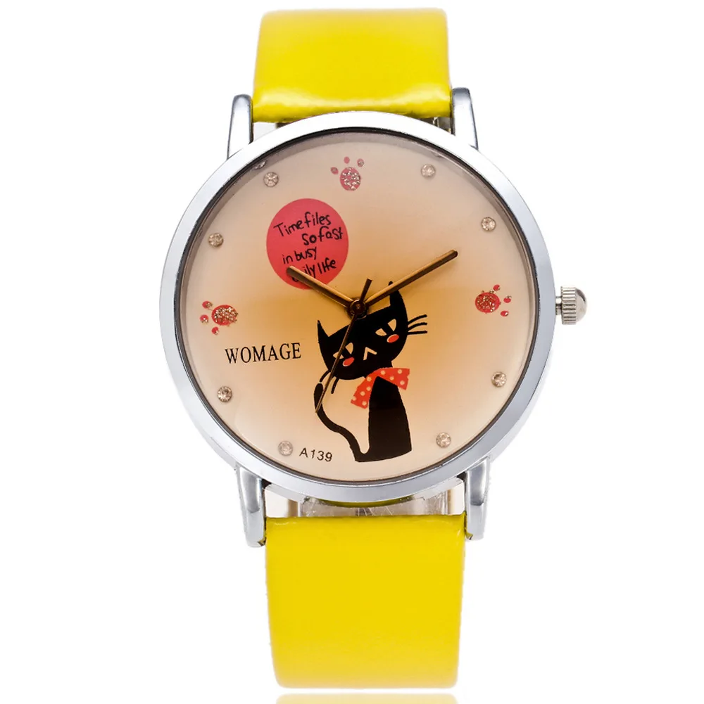 2018 модные брендовые Женские повседневные часы с рисунком маленькой кошки