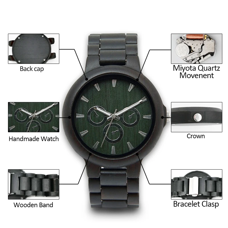 ELMERA мужские часы спортивные Кварцевые деревянные relogio masculino черные G Shock 2018 20 мм