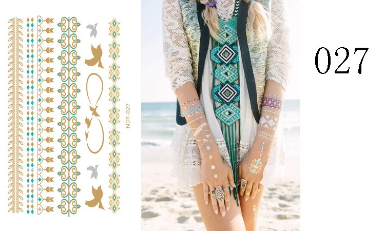 10 шт/партия золотые синие Временные татуировки боди-арт металлик серебро