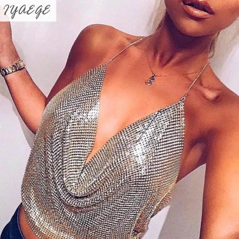 Женский короткий топ с блестками Блестящая футболка открытой спиной|top croped|top