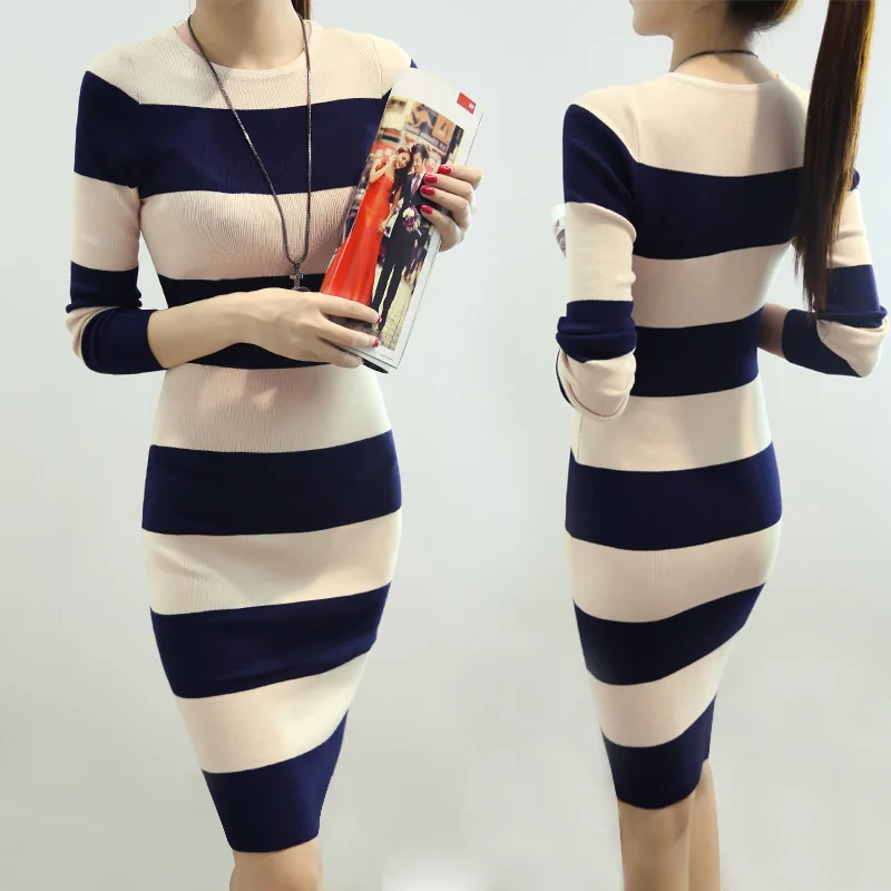 Женское трикотажное платье свитер до колена с длинным рукавом|women bodycon|office dressvestidos