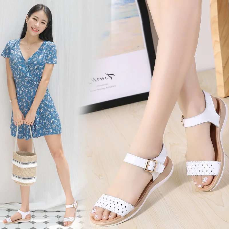 Летние женские босоножки на платформе кожаные туфли застежке липучке с