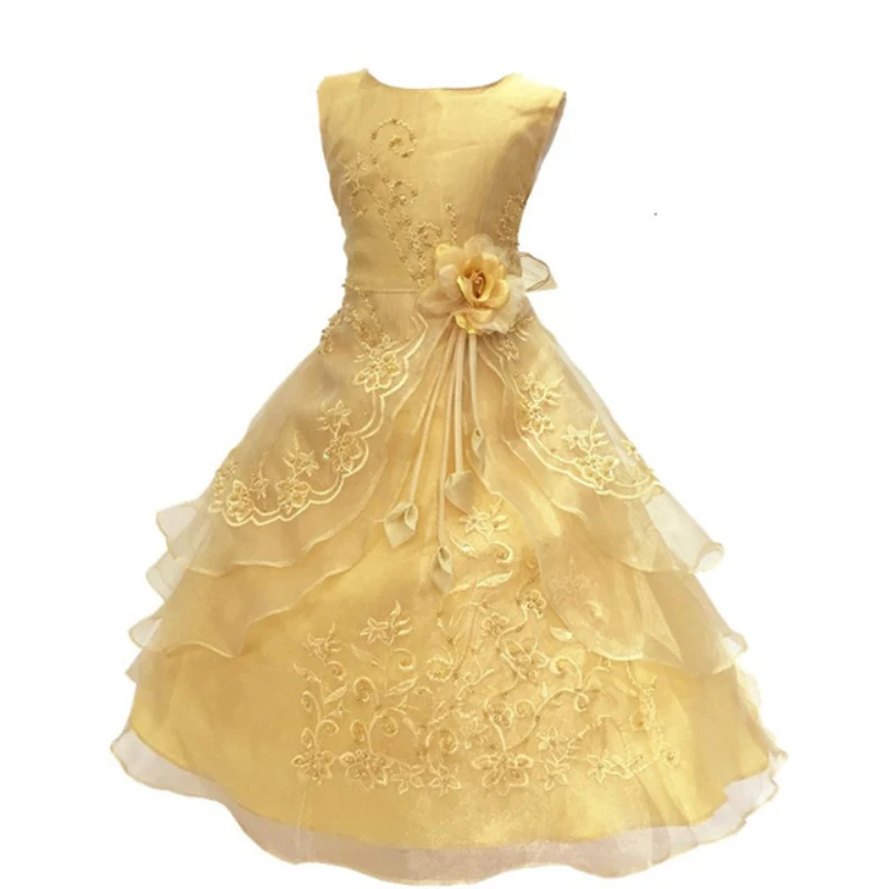 Kids Flower Girl Dress Long Formal Vestido De Festa Elegant Embroidered Wedding Party Ball Gown Princess DS49 | Детская одежда и