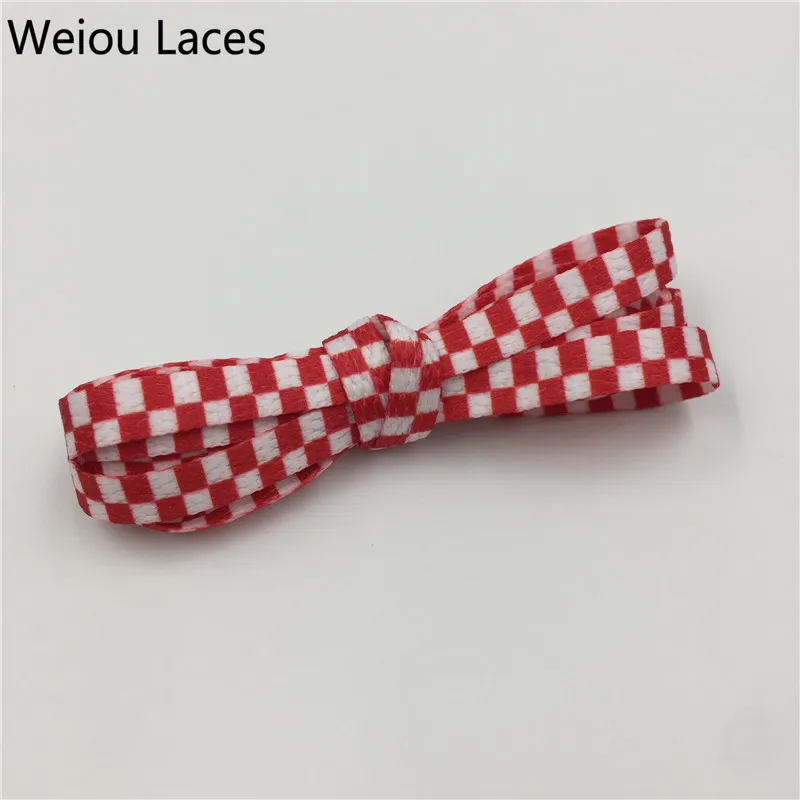 Weiou Flat Black White Red Blue Grid Shoe Lace String Sublimated Printing Polyester Checkered Digital Print Shoelaces Sneakers
