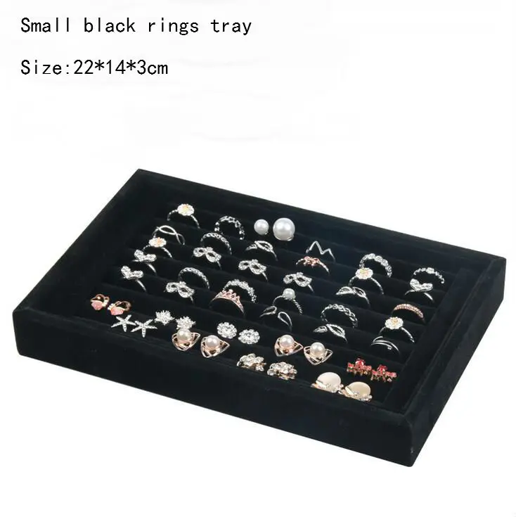 black rings tray L22cm* W14cm* H3cm маленькая шкатулка для украшений, кольца, органайзер, лоток для сережек, колье, для хранения, полиуретан и бархат, опт, цена - Цвет: black rings tray