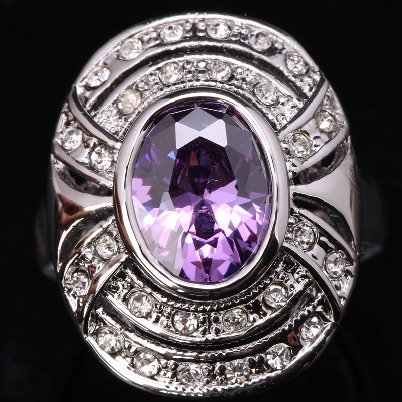 

Фантастические фиолетовые циркониевые драгоценные камни, серебряное покрытие, искусственное кольцо США # Размер 6 / 7 / 8 / 9 S1628