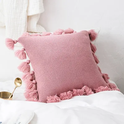 pink Вязаный чистый чехол для подушки Подушка акриловый шар кисточка на диван-кровать для дома комнаты текстиль взрослый ребенок любовник красота Dec FG812 - Цвет: pink