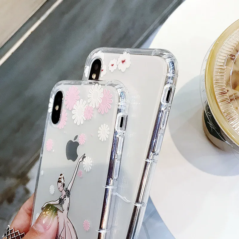 Mouplayca for iPhone 6 6s 7 8 plus X phone cases Lovely cartoon ballet girl pattern Anti-knock soft TPU back cover Coque |
