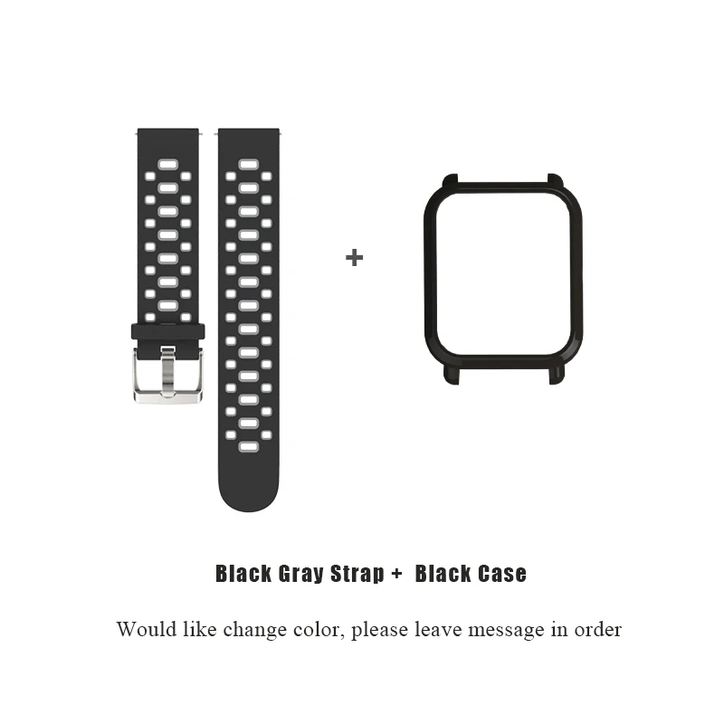 Black Gray Black 20 мм спортивный силиконовый ремешок на запястье PC чехол для Xiaomi Huami Amazfit Bip BIT PACE Lite браслет Correa Smartwatch - Цвет: Black Gray Black