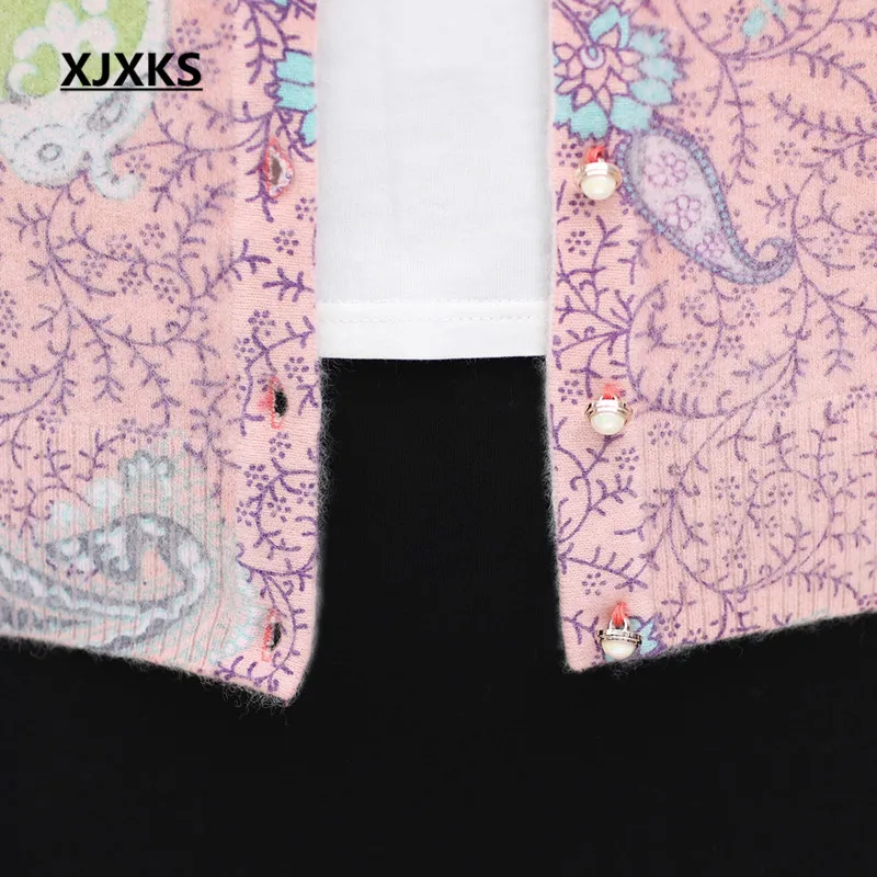 XJXKS Women's Cardigan Autumn Winter 2019 New Print Comfortable Rabbit Cashmere + High Quality Sweater Women |