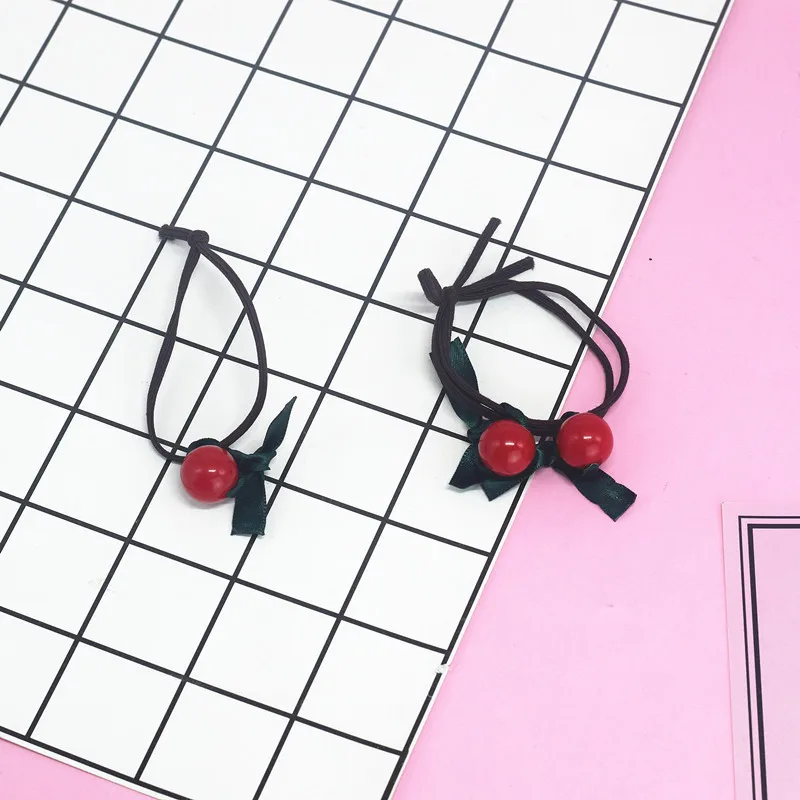 Лента для волос с красными бусинами повязка бантом ручная вишневая веревка -