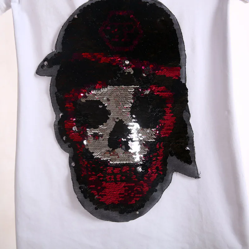 Двусторонние футболки с пайетками и черепами унисекс рубашка коротким рукавом