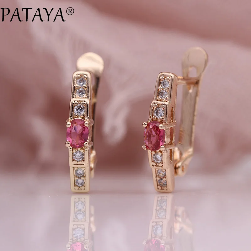 PATAYA New Oval Green Earrings Women Fashion Wedding Cute Fine Jewelry 585 Rose Gold Multicolor Natural Zircon Dangle | Украшения и
