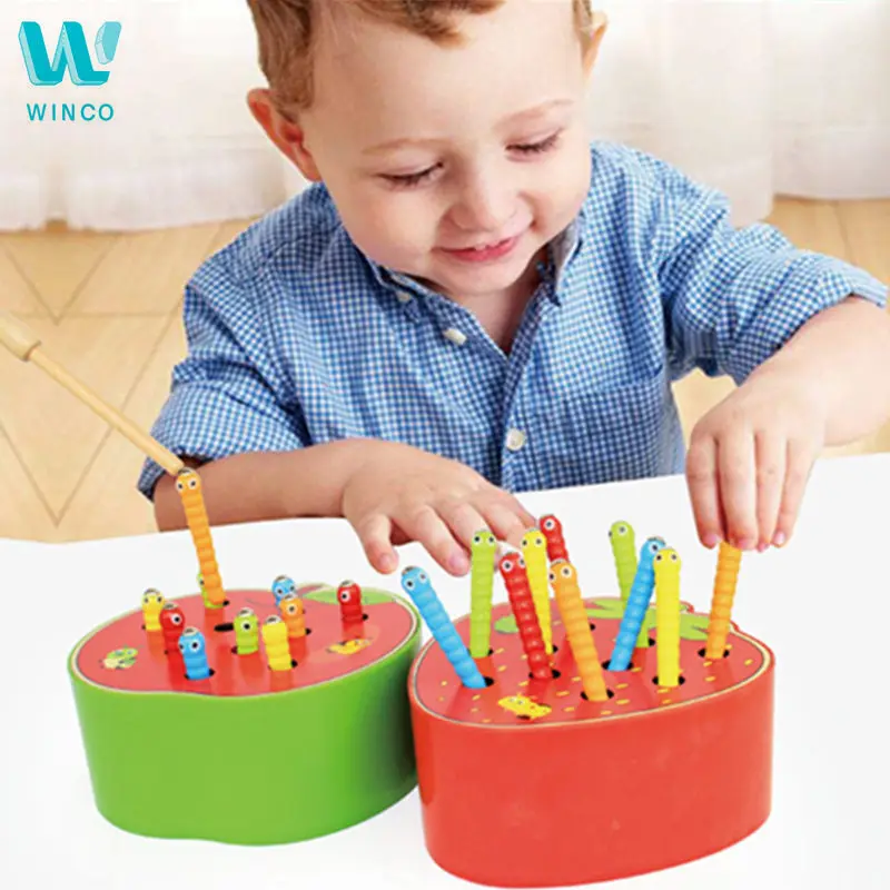 Деревянные игрушки в форме фруктов WINCO игры Поймай червя с магнитной палочкой