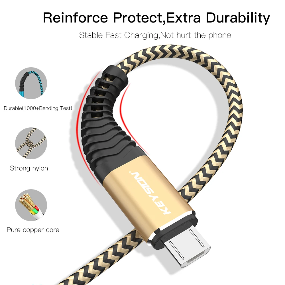 keysion 2 4a micro usb cable fast charge usb data cable nylon sync cord for samsung huawei xiaomi android micro usb phone cable free global shipping