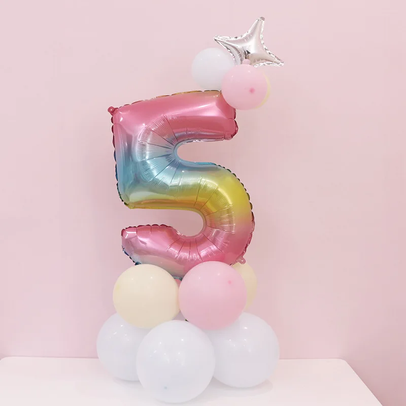 Multicolor 5 32 дюйма голубого и розового цвета радуги Фольга шара с цифрой 1st День рождения украшения, Детская рубашка для мальчика и девочки, Корона фестиваль вечерние Декор воздушные шары - Цвет: Multicolor 5