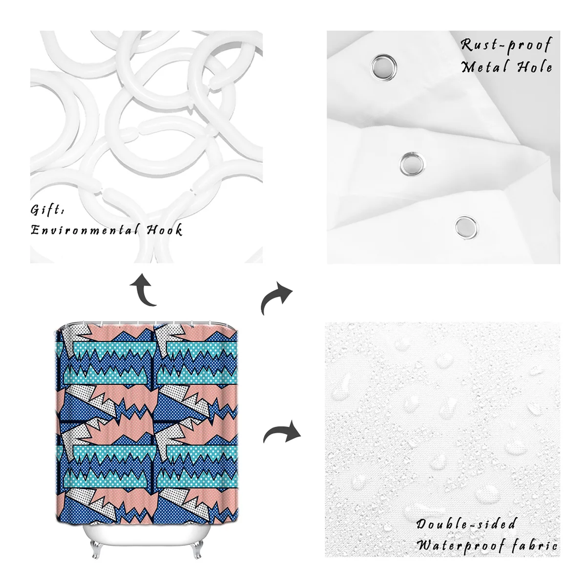Arts Dots Point Triangle Geometric Shower Curtain Decorative Fabric Bath Products Bathroom Decor with Hooks | Дом и сад