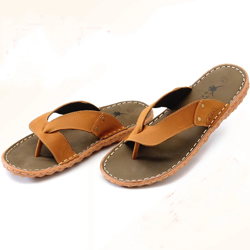 TBA Men's Summer Fashion Trend Genuine Leather Anti-skid Sandals &amp Flip Flops Male Outdoor Soft Bottom Lower Price Beach Shoes |