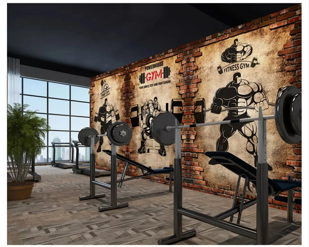 

beibehang Custom wall paper nostalgic brick wall retro sports fitness club weightlifting background papel de parede 3d wallpaper