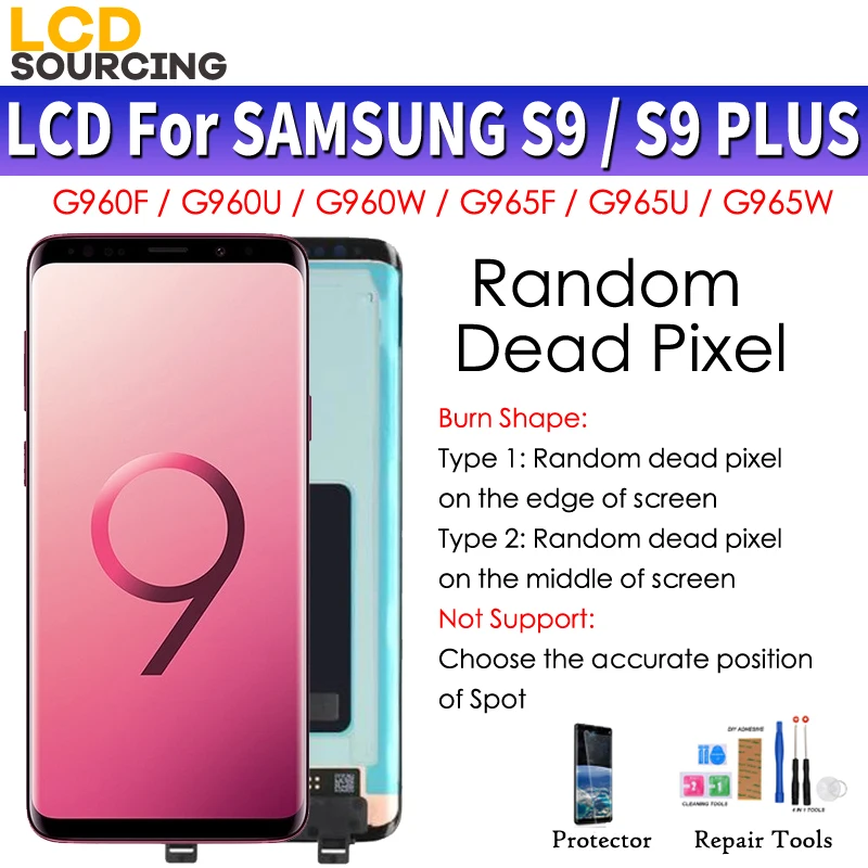Random Dead Piexl AMOLED LCD Display For SAMSUNG Galaxy S9 / S9+ Plus G960 G965 with Frame Touch Screen Digitizer Replacement | Мобильные