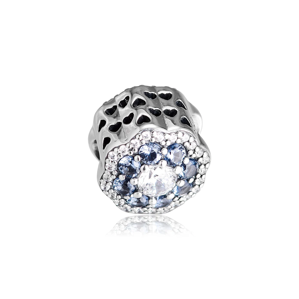 Spring 925 Sterling Silver Jewelry Blue Sparkles Flower Charm Fit for Bracelet Making Necklace Women | Украшения и аксессуары