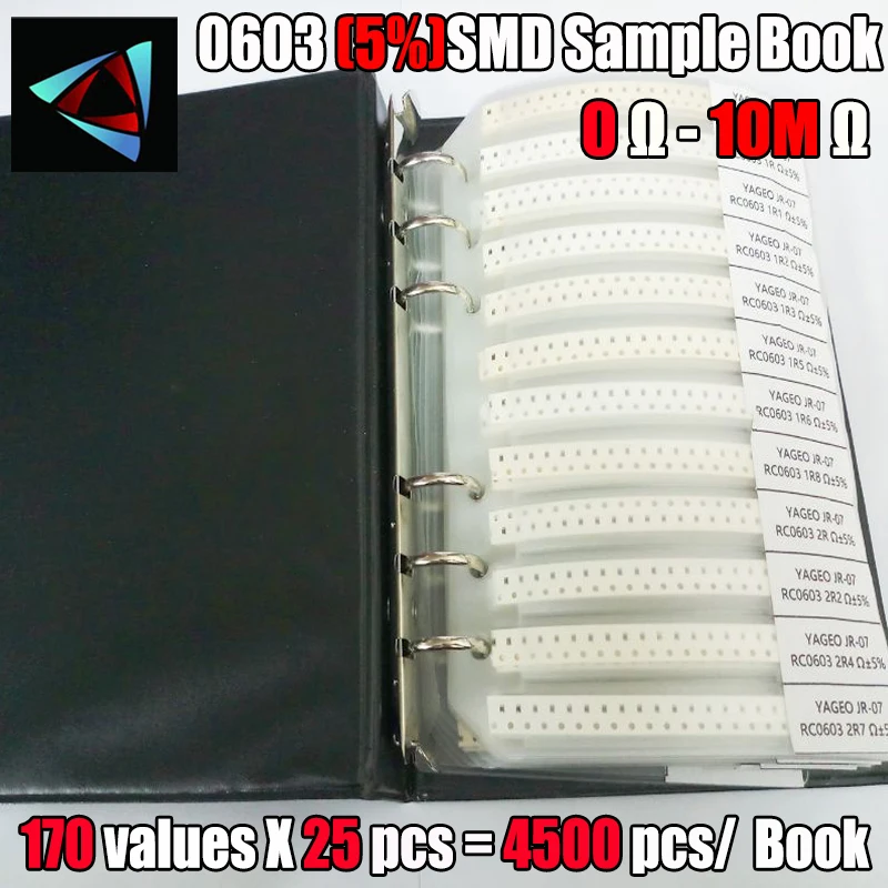 

0603 SMD Resistor Sample Book 5% 0R~10M Tolerance 170Valuesx25Pcs=4250Pcs Kit