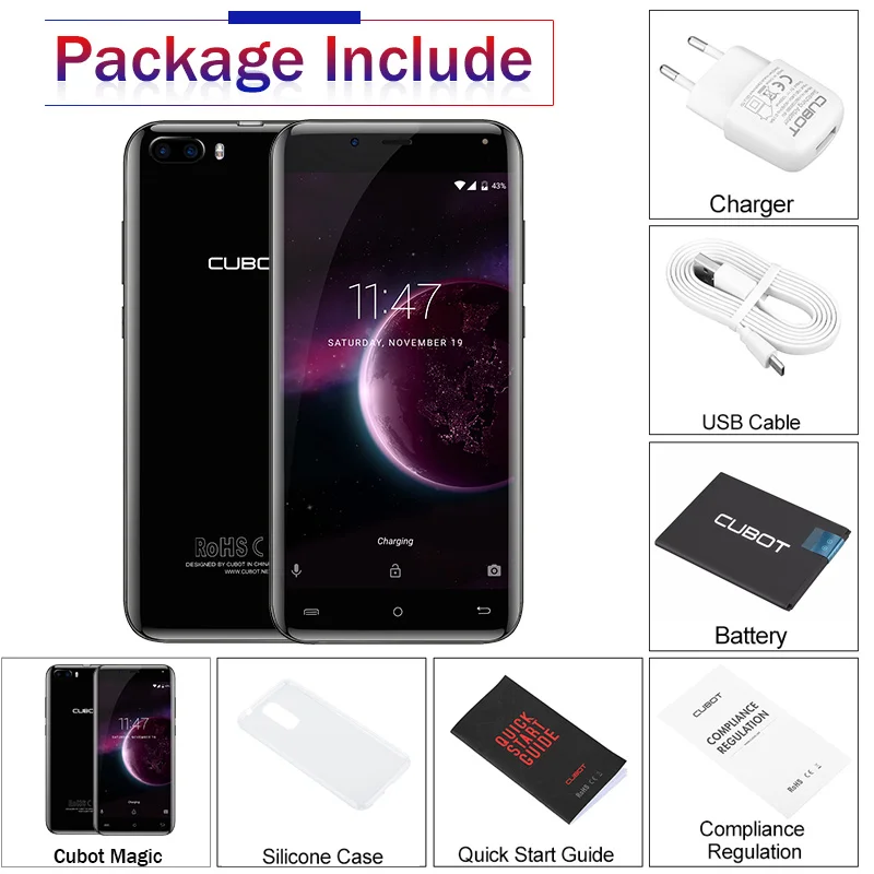 Cubot Magic MT6737 4 ядра сзади две камеры Android 7 0 3 GB Оперативная память 16 Гб Встроенная