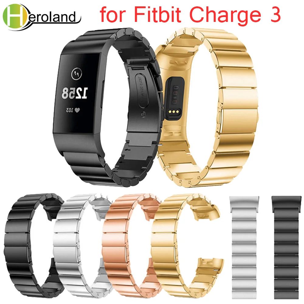 Сменные Роскошные браслеты из нержавеющей стали для Fitbit Charge 3 с металлической