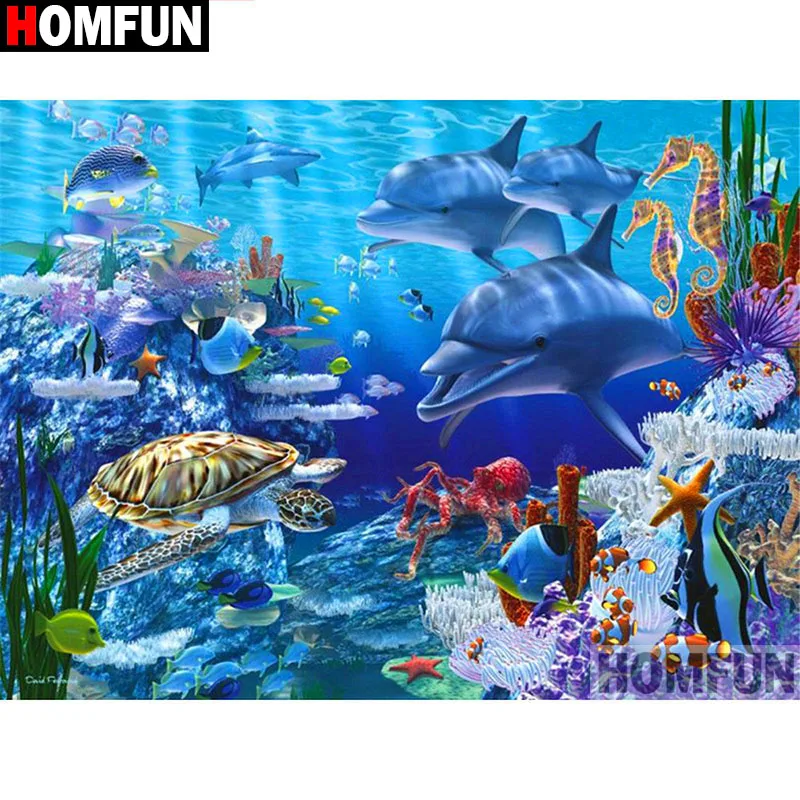 Алмазная 5d картина HOMFUN Дельфин морская черепаха вышивка крестиком украшение для