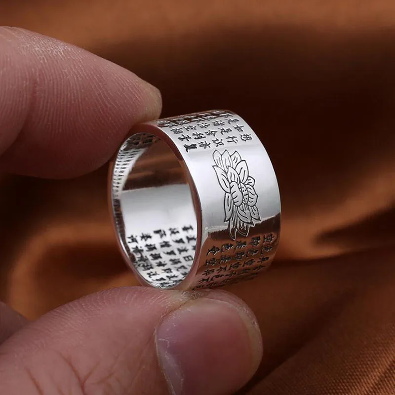 Буддийское сердце креативное кольцо Sutra 100% Стерлинговое Серебро S999 925 пробы для