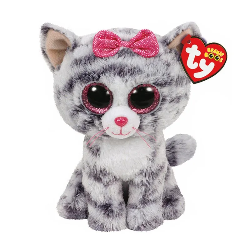 Ty Boos Stuffed &amp Plush Animals Gray Cat With Bow Toy Doll Tag 6&quot 15cm |