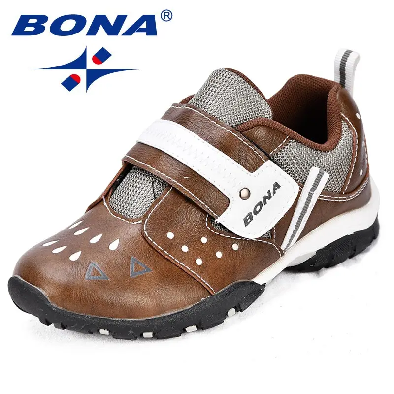 BROWN WHITE BONA/новые модные стильные детские кроссовки из синтетического сетчатого материала; повседневная обувь для мальчиков на липучке; обувь для отдыха для девочек; Быстрая - Цвет: BROWN WHITE