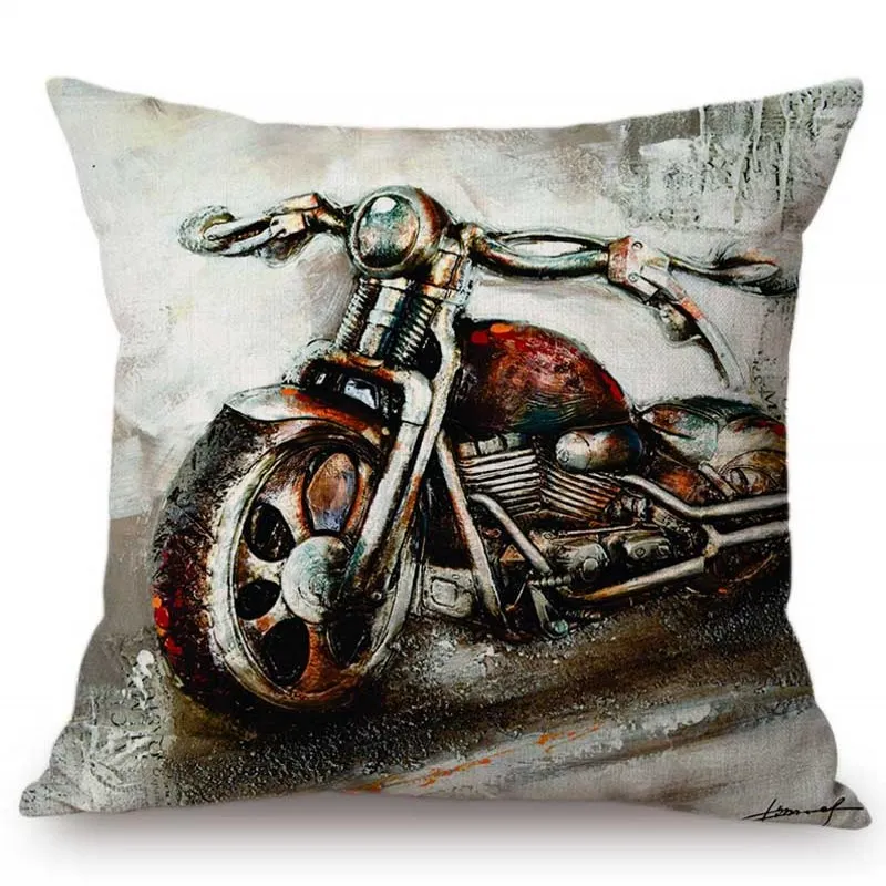 Винтажная картина маслом мотоциклетная задняя крышка из хлопка и льна украшение