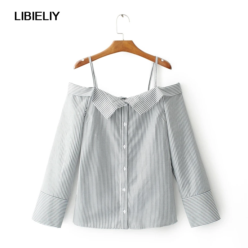 Блузка женская с открытыми плечами модная пикантная рубашка длинным рукавом