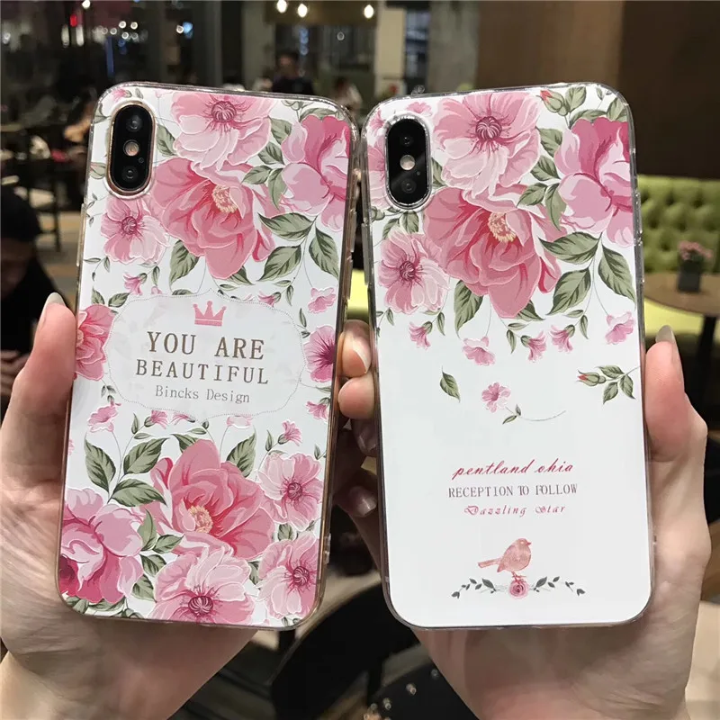 3D Flower Emboss Case For iPhone 7 6 6s 8 Plus for Patterned Soft Silicone TPU Back Cover x |