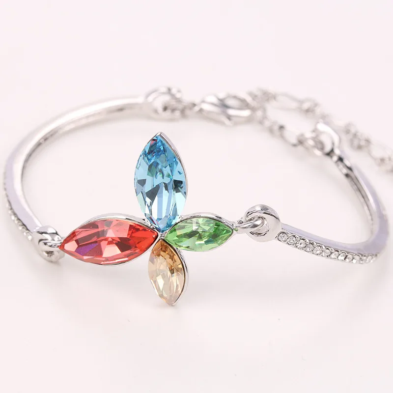 Богемные серебряные браслеты с четырьмя лепестками цветов растений для женщин