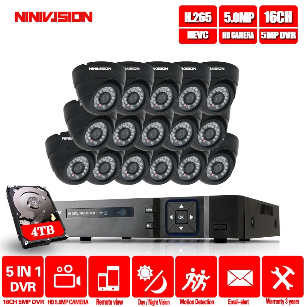 Система видеонаблюдения 5 МП Ultra HD 16CH DVR H.265 + CCTV Camera 16PCS 5MP System IR indoor Night Vision комплект