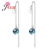 real pure box chian long thread 925 sterling silver dangle earrings with blue stones stars women party wedding brincos