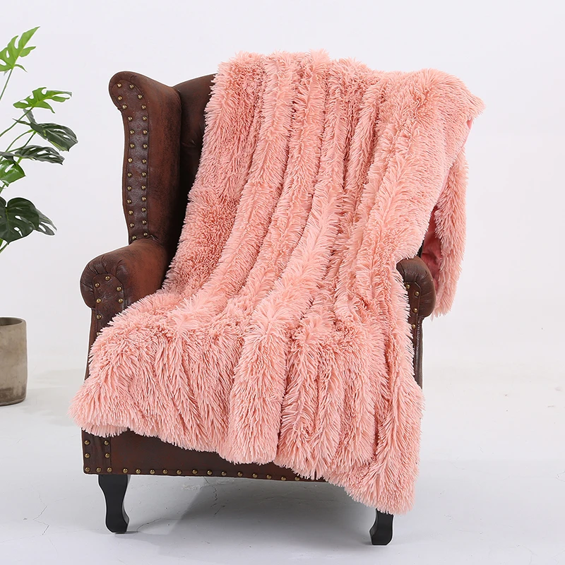 Bean Pink 1 шт. длинное лохматое мягкое одеяло из искусственного меха однотонное зимнее теплое уютное одеяло для дивана s подарок с пушистой шерпой - Color: Bean Pink