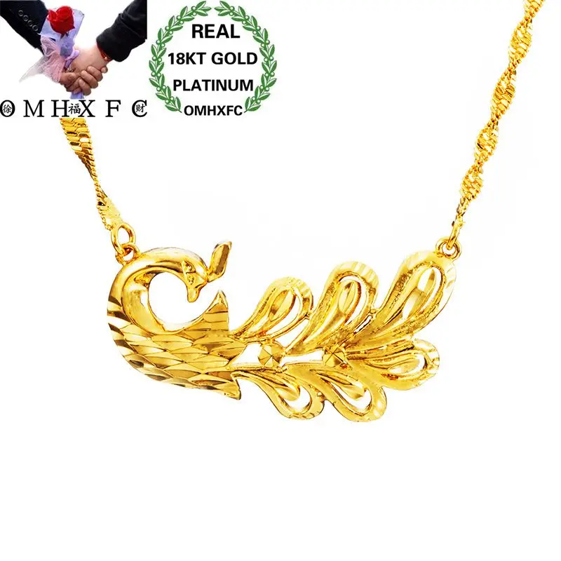 

MHXFC Wholesale European Fashion Woman Female Party Birthday Wedding Gift Vintage Peacock Real 18KT Gold Pendant Necklace NL123