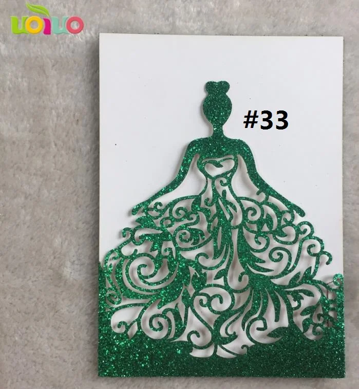glitter dark green 25 шт. лазерная резка блестит бумага принцесса приглашения на день рождения карты, девушка свадебные пригласительные билеты, блеск цвета ярко розовый блестящий один - Цвет: glitter dark green