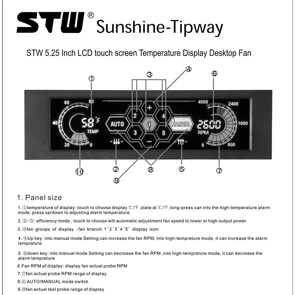 STW 5036 5.25" Drive Bay PC case Fan Computer CPU Cooling LCD Front Panel Temperature Controller Fans Speed Control for Desktop