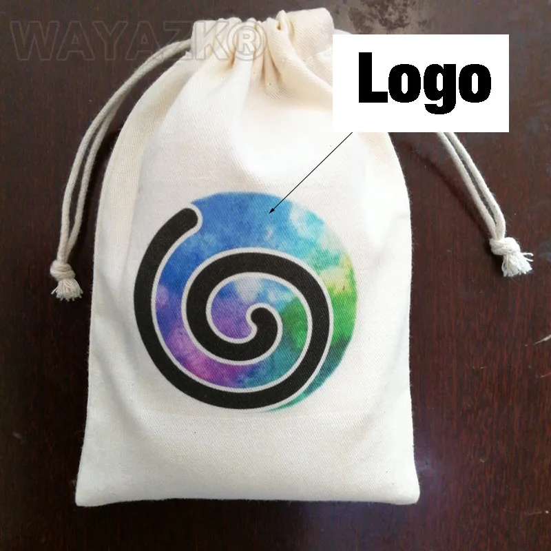 (100pcs/lot)  custom logo cotton drawstring bag gift